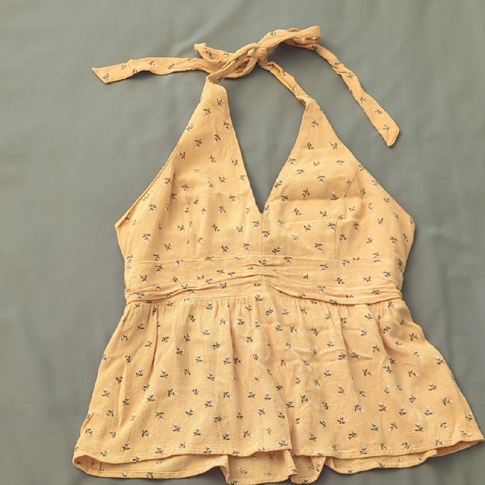 Yellow Floral Neck Tie Halter Top